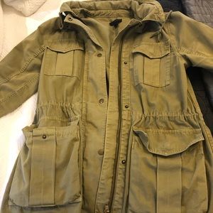 JCrew military trench with retractable hood